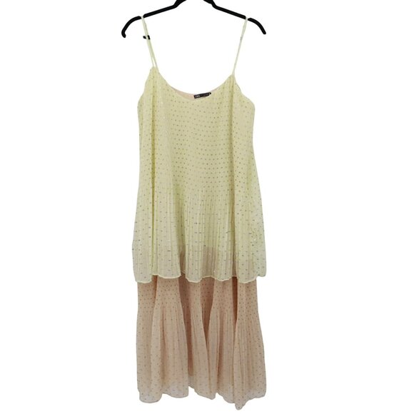 Zara‎ Layered Dress Womens L Yellow Boho Feminine Brunch Farmer's Market Hippie - Picture 1 of 16
